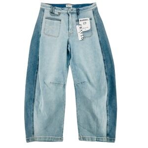 FRAYED Barrel Ankle Jeans 29 Two Tone Panel Denim NWT